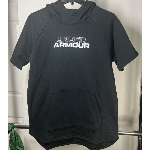 Under Armour Women's UA Short Sleeve Hoodie Black Loose Fit , UA Sweatshirts - Picture 4 of 9